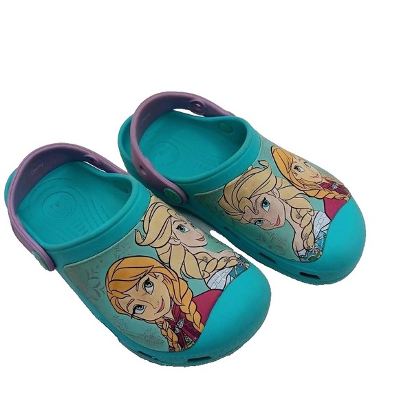 Disney Frozen Crocs Shoes Girls Size C13 Blue Purple Elsa Anna Slip On Comfort - Picture 1 of 8